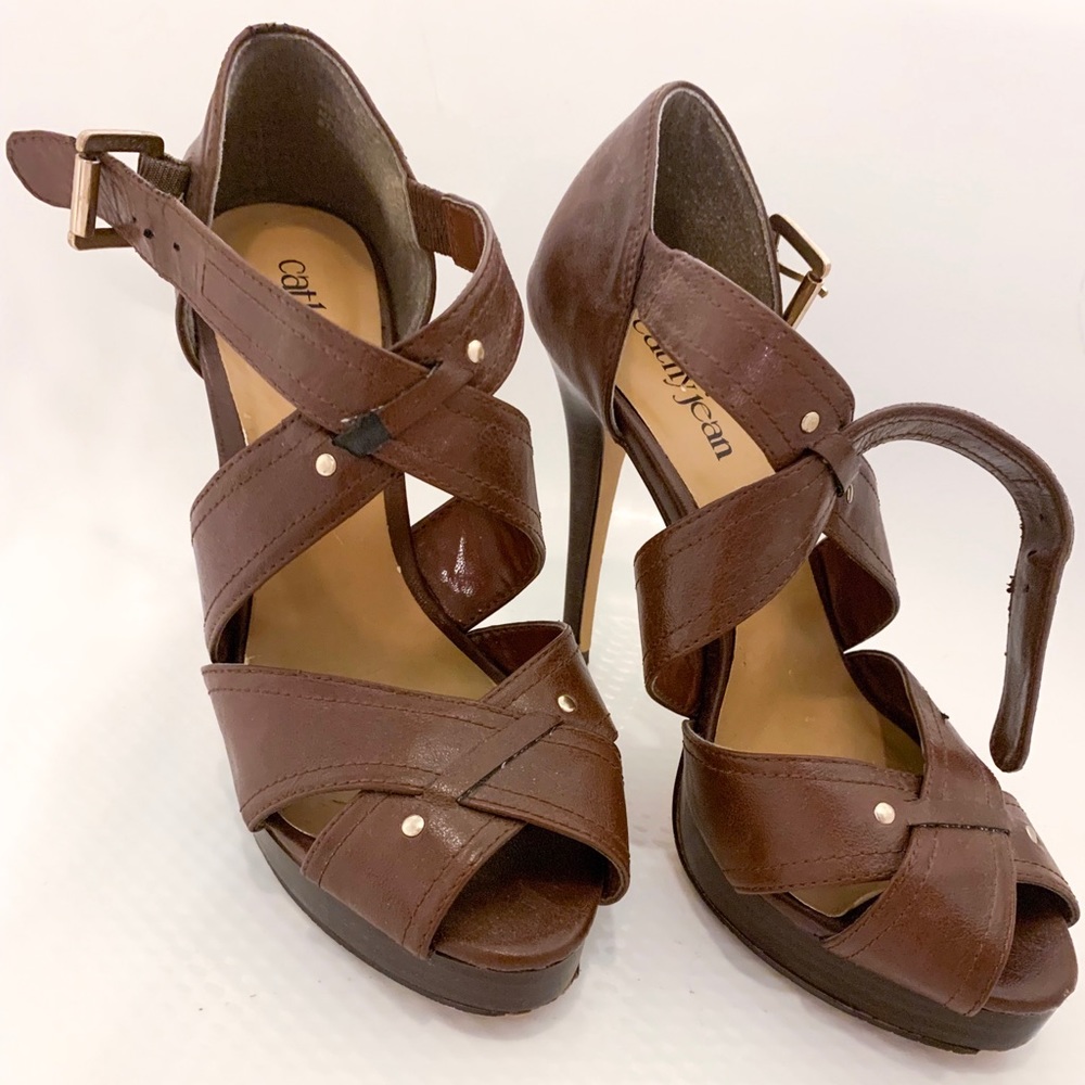 Cathy Jean Faux Leather Strappy Heels